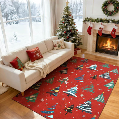 Tapis de Noël 6 po x 9 po, velours lavable avec envers antidérapant pour la chambre à coucher, rouge