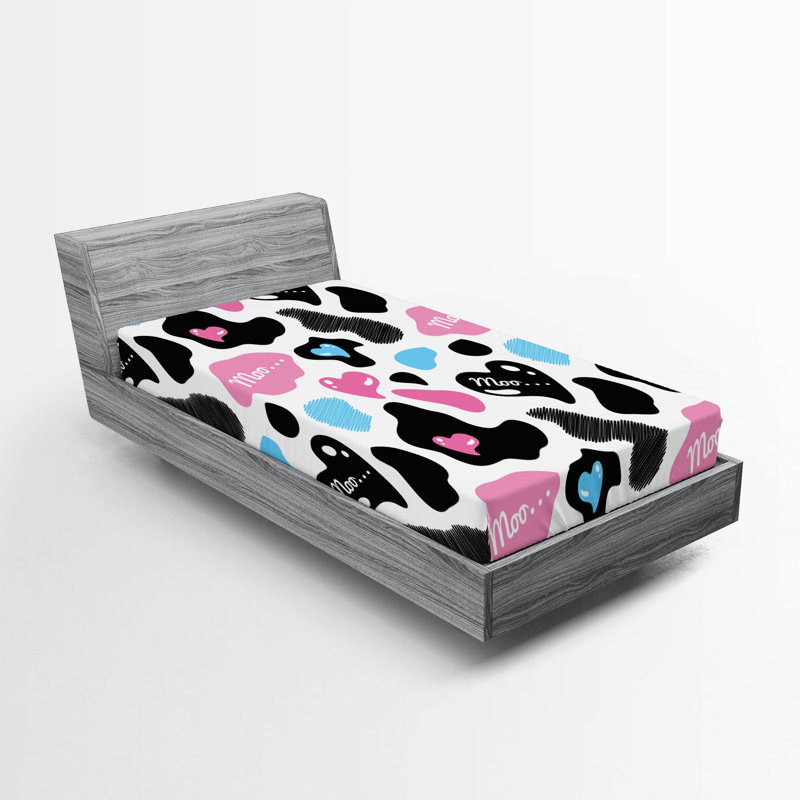 Drap-housse orange Ambesonne, Imprimé animal rose pâle / noir / blanc, Drap-housse pour lit simple TG