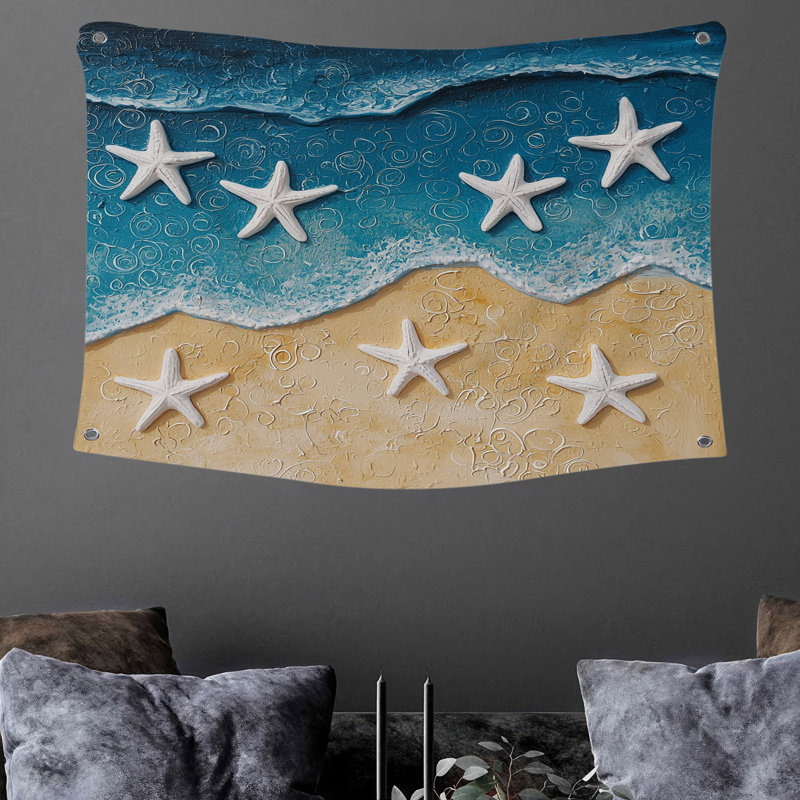 Starfish Beach Wall Tapestry -  Coastal Wall Decor, 50" H x 60" W