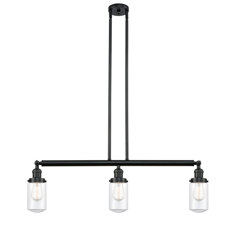 Luminaire suspendu linéaire à 3 lumières pour îlot de cuisine Lemoine, DEL, Transparent, Noir mat