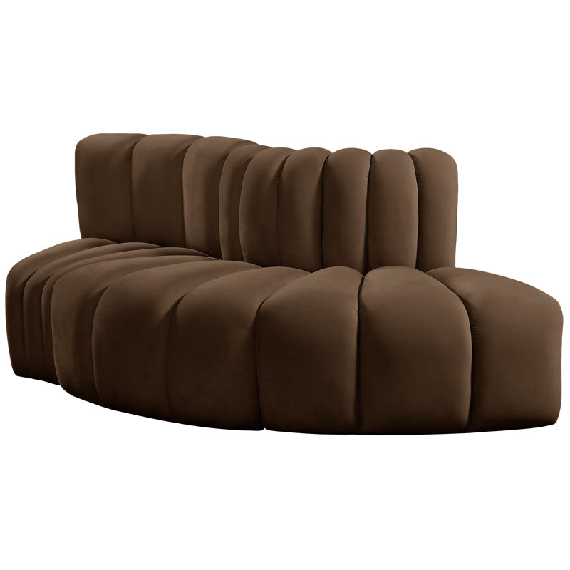 Iyre Upholstered Curved Sectional Reversible, Brown Velvet