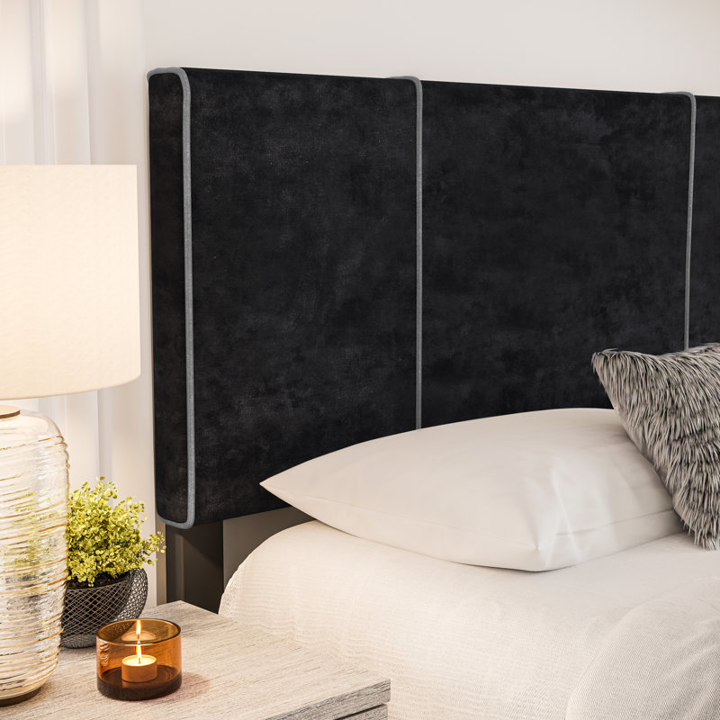 Lucena Black Velvet Upholstered Queen Platform Bed with Headboard