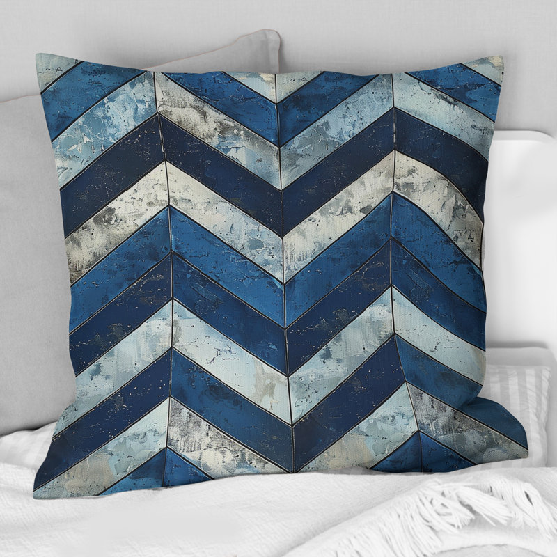 Imprimé à chevrons bleu argenté II - Coussin moderne, H 16 po x l 16 po