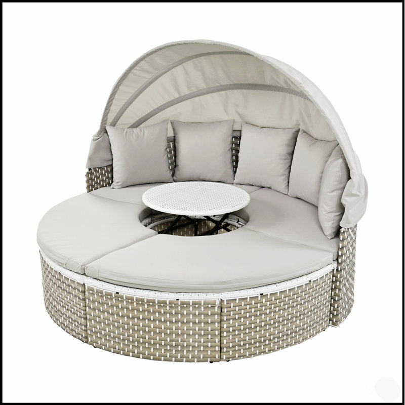Ensemble de canapé modulaire d'extérieur en rotin avec auvent rétractable pour la détente et le divertissement., Gris