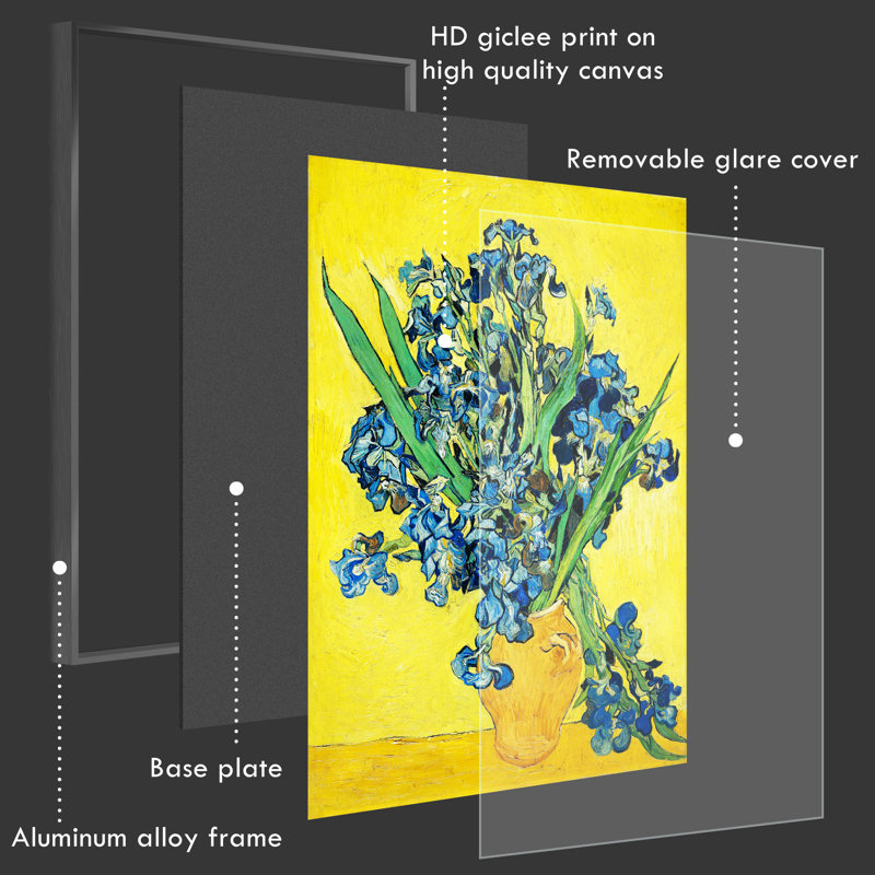 «Still Life with Irises» par Vincent Van Gogh - reproduction d'art sur toile simple, H 16 po x l 12 po x P 1,3 po, Cadre noir