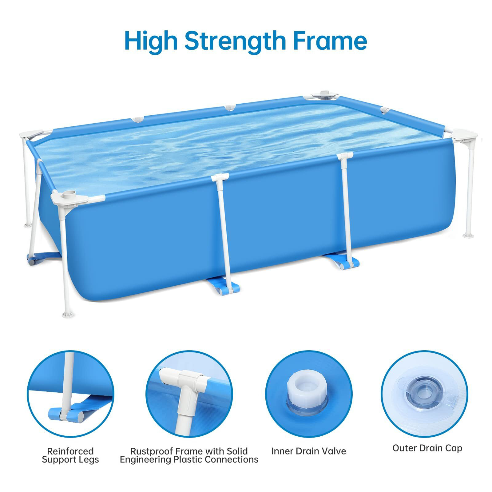 GarveeHome 118x 79 x 26 inch Rectangular Frame Pool Outdoor Backyard ...