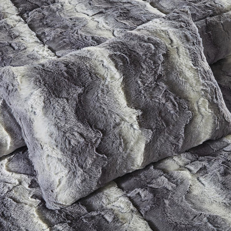 Édredon en fausse fourrure grise - double / grand, literie double / grand en tissu lisse, confortable, Gris