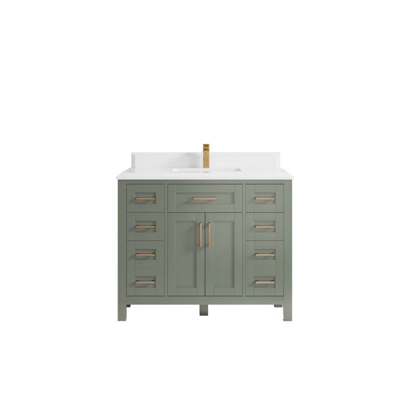 Meuble-lavabo simple 42 po avec plateau en quartz Cambridge, Blanc