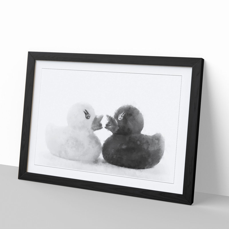Rubber Ducks Opposites Attract - Picture Frame Graphic Art, 36cm H x 48cm W x 2cm D, Black Framed