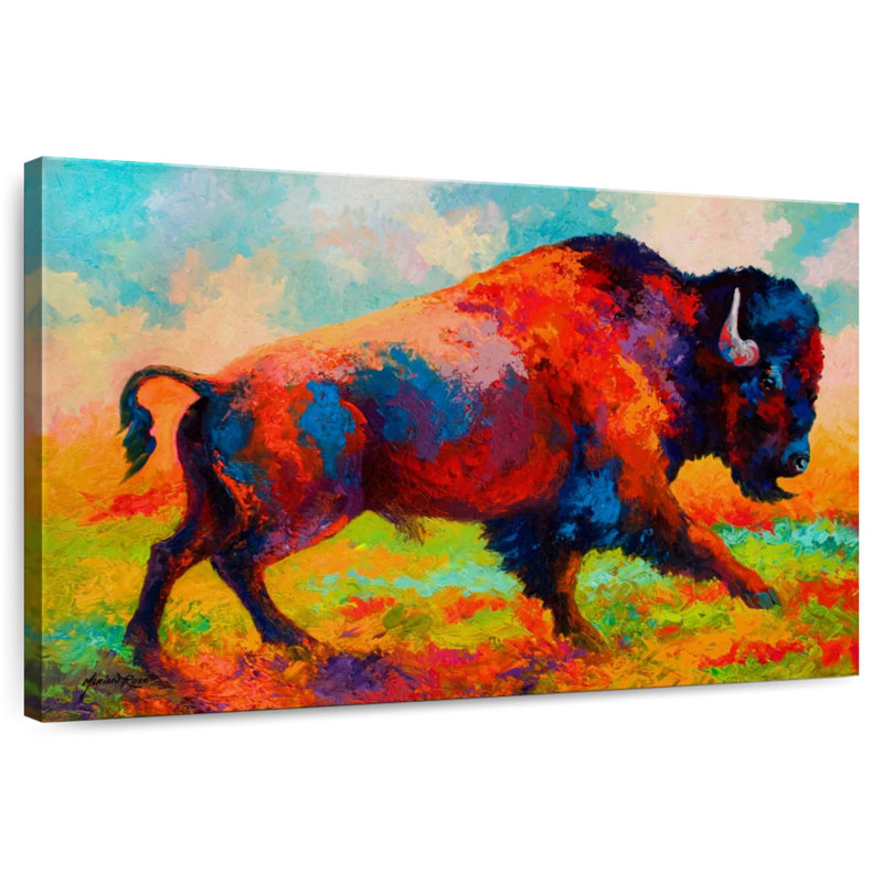 Bison de Brampt qui court en courant, H 8 po x l 12 po