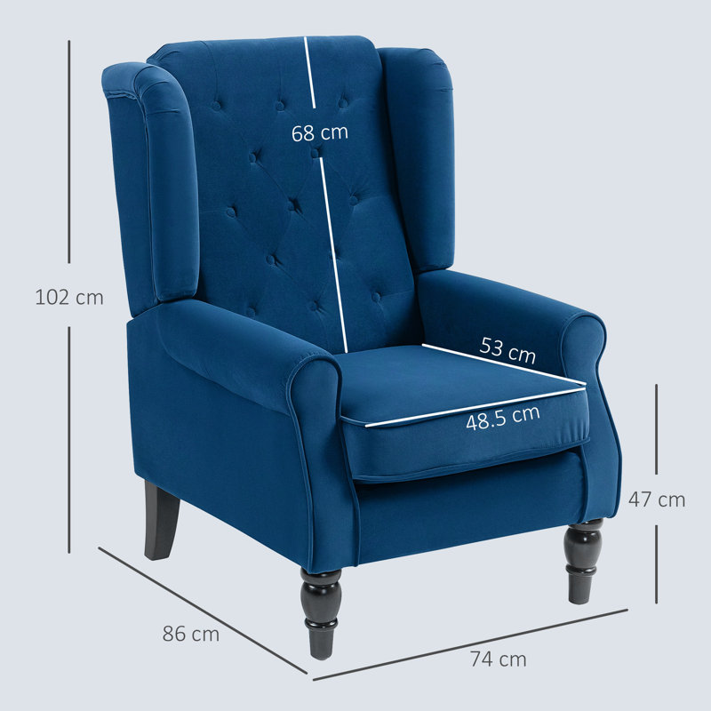 HOMCOM Wingback Accent Chair Armchair High Back, Blue Polyester, Foam