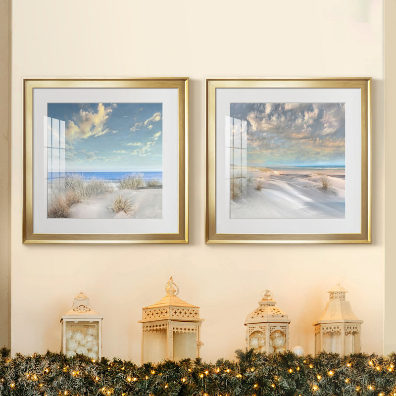 «Smooth Sands I», ensemble de 2 reproductions de photos, H 17,5 po x l 35 po, Impression encadrée avec passe-partout, Doré