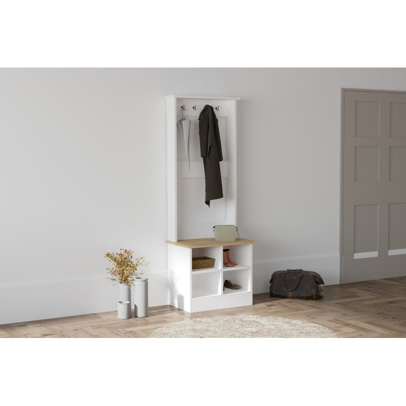 Jazz Hall Tree 64cm Wide with Bench and Shoe Storage, White