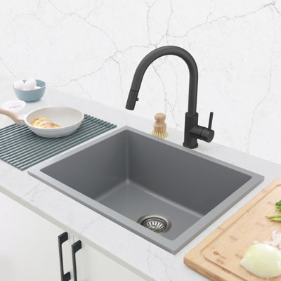 Pietra STYLISH Aspen Dual Mount 22" Single-Bowl Composite Granite Kitchen Sink with Strainer