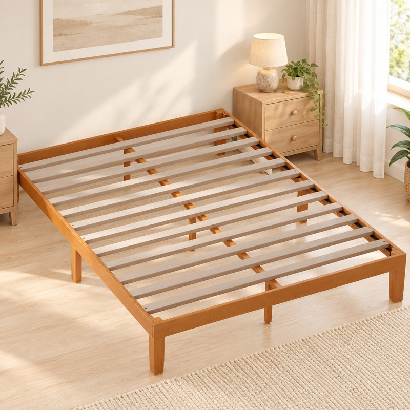 Cadre de lit plateforme en bois de 30 cm (12 pouces), style minimaliste en bois d'hévéa massif, sommier à lattes robuste, aucun sommier tapissier nécessaire