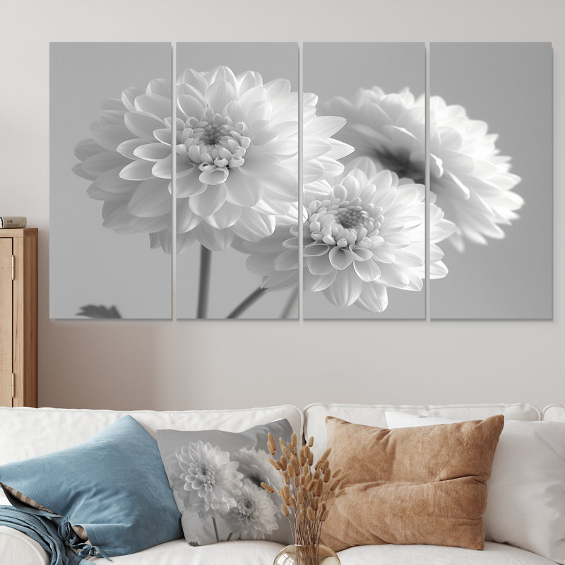 Monochromes blanc noir, «Mums Botanical Beauty II», ensemble de reproductions d'art mural, H 28 po x l 48 po