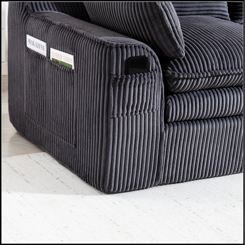 Canapé d'angle modulaire compressé en forme de L avec repose-pieds amovible et coussins nuage détachables, idéal pour les espaces de vie modernes.