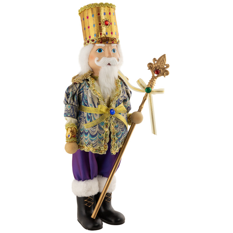 Figurine de Noël casse-noisette avec sceptre orné de bijoux - 16 po