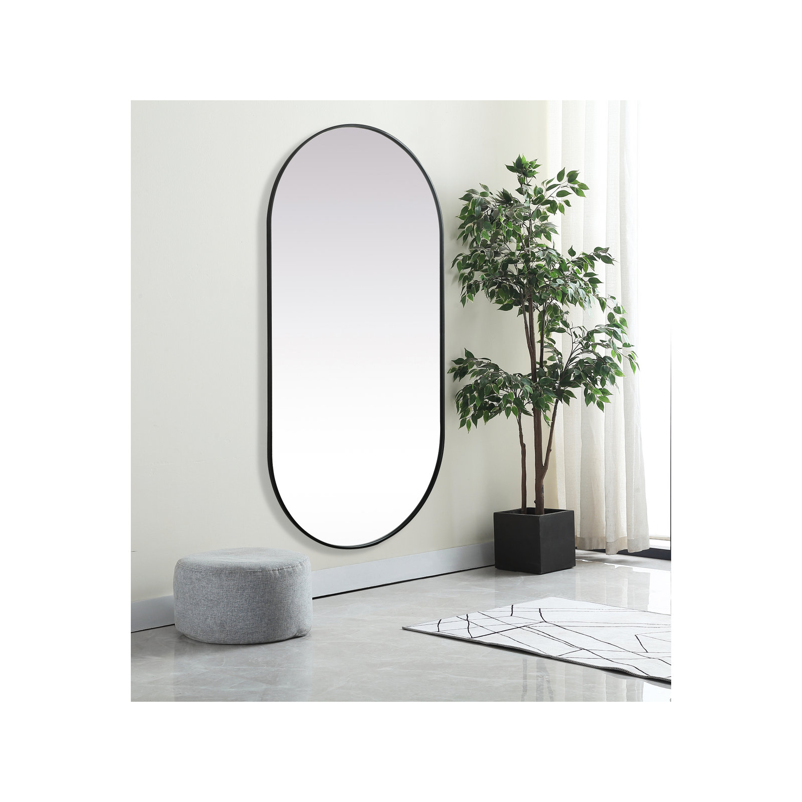 Elington Metal Oval Mirror, Black, 72"  x 36" 