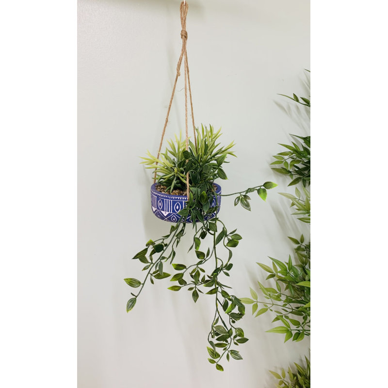 22cm Faux Grapevine Plant in Ceramic Pot, Blue/White