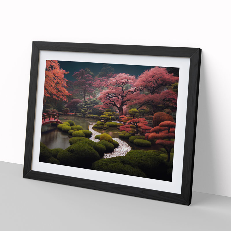 Japanese Garden Pond Vol.5 - Single Picture Frame Print, 46cm H x 64cm W x 2cm D, Black Framed
