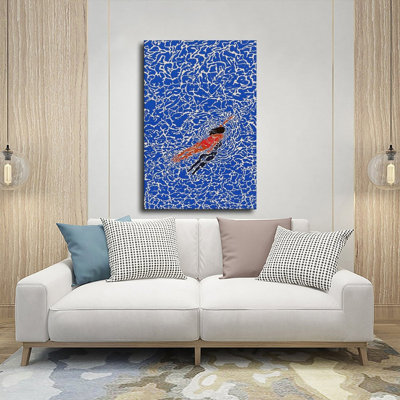 Canvas Wall Art Abstract Blue Pool Swimmer Retro Summer Decor Vintage Poster Print Home Decor
