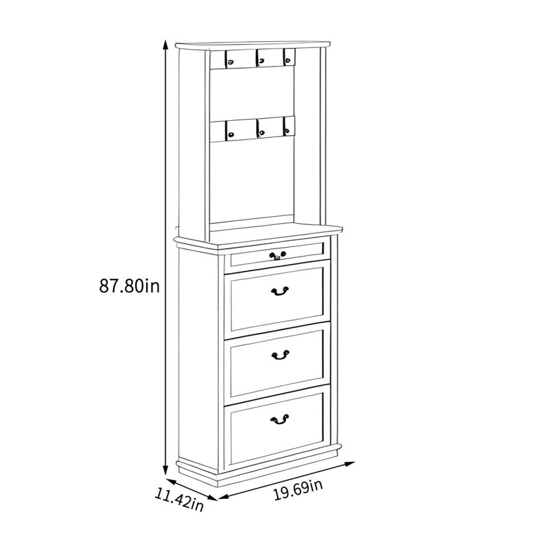 Solid Wood Shoe Cabinet with Hooks