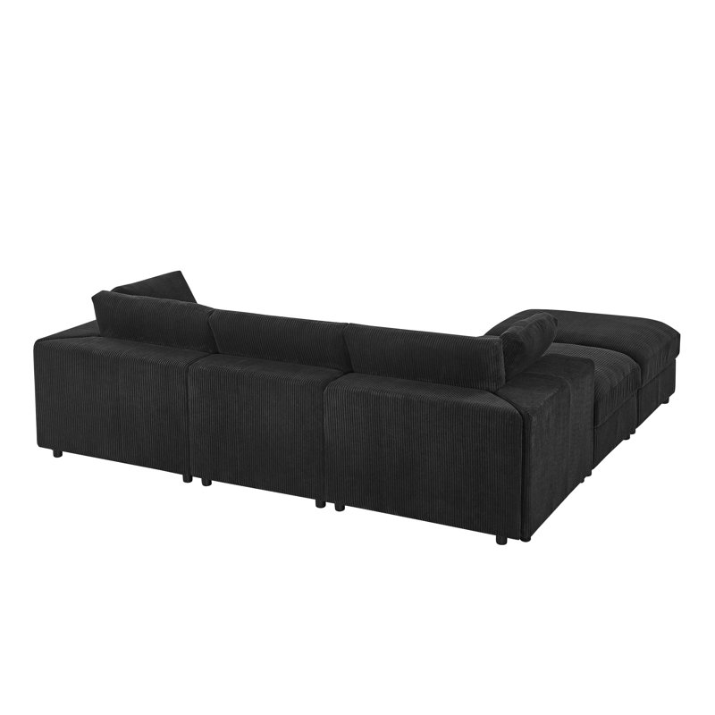 Canapé modulaire en velours côtelé Brookgates, Velours côtelé noir