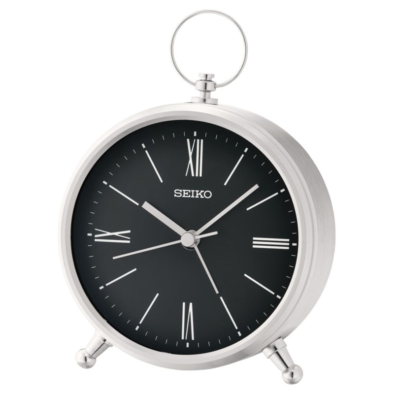 QXE063ALH Desk & Table Clock, Black, Silver/Black