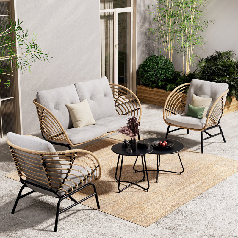 Outdoor 5-piece Wicker Patio Set With Loveseat