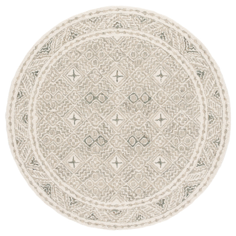 Mariame Hand Tufted Wool/Cotton Geometric Rug in Ivory, Round 5'