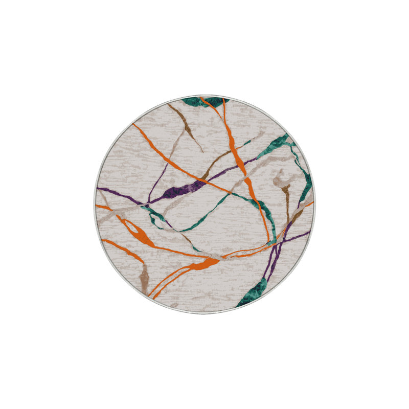 Machine Washable Beige Area Rug, Round 3'