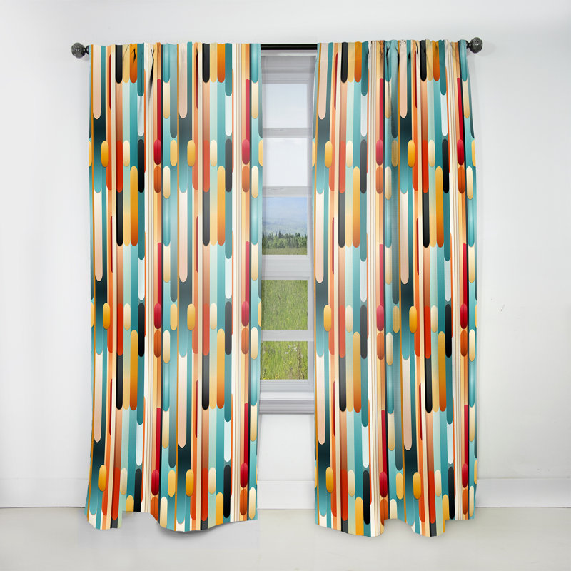Midcentury Modern Geometrics I - Mid-Century Velvet Curtain - Room Darkening - 1 Panel, 52" W x 84" L