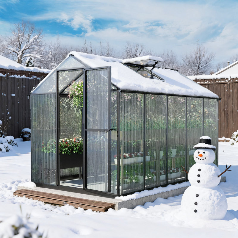 Aoodor Aluminum Walk-In Greenhouse with Polycarbonate Panels, Black, 81" H x72" W x 120" D