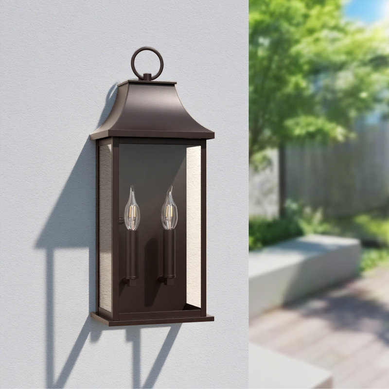 Applique murale d'extérieur à 2 lumières en aluminium et en verre trempé huilé H 21 po Alletta avec crépuscule à l'aube Alletta