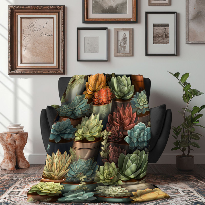 Bright Succulents - couverture de qualité supérieure 1 pièce, Lit simple