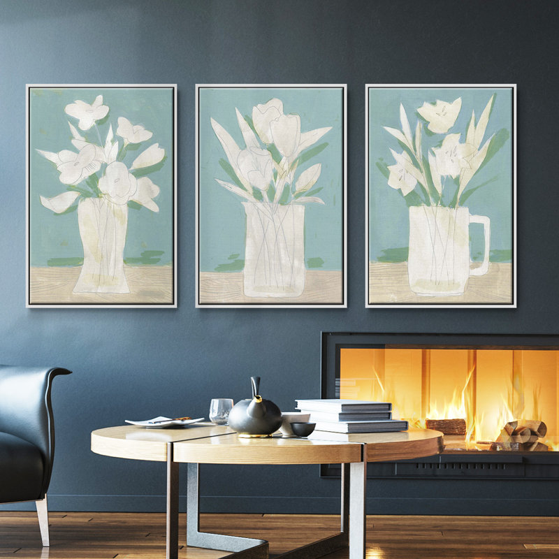 Ensemble de 3 pièces encadrées sur toile, H 36 po x l 72 po, Blanc
