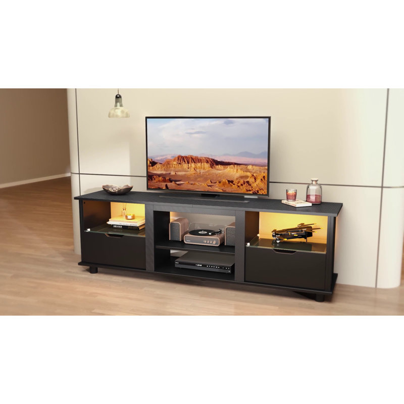 Black Carbon Fiber 70" LED Gaming TV Stand with Drawers and Shelves