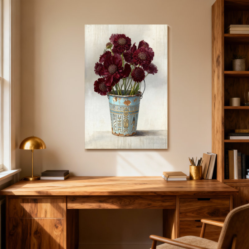 Arrangement floral de plantes et de fleurs dans un seau décoratif, H 48 po x l 32 po
