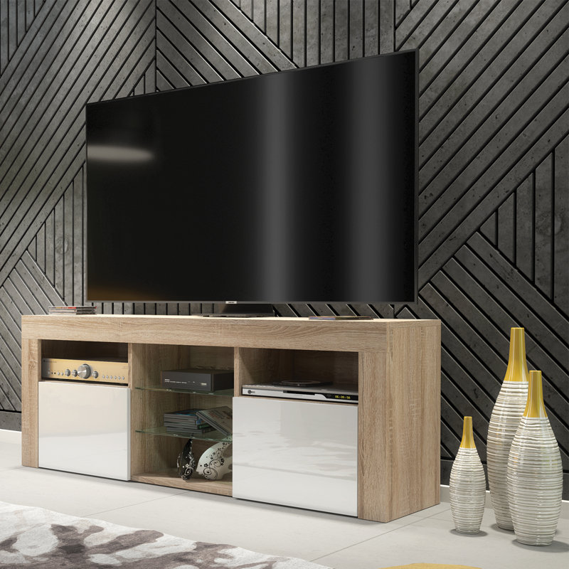 Searah Unfinished TV Stand for TVs up to 48", Medium Wood/White