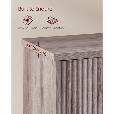 Fluted Console Buffet Cabinet, Adjustable Shelves, Gray
