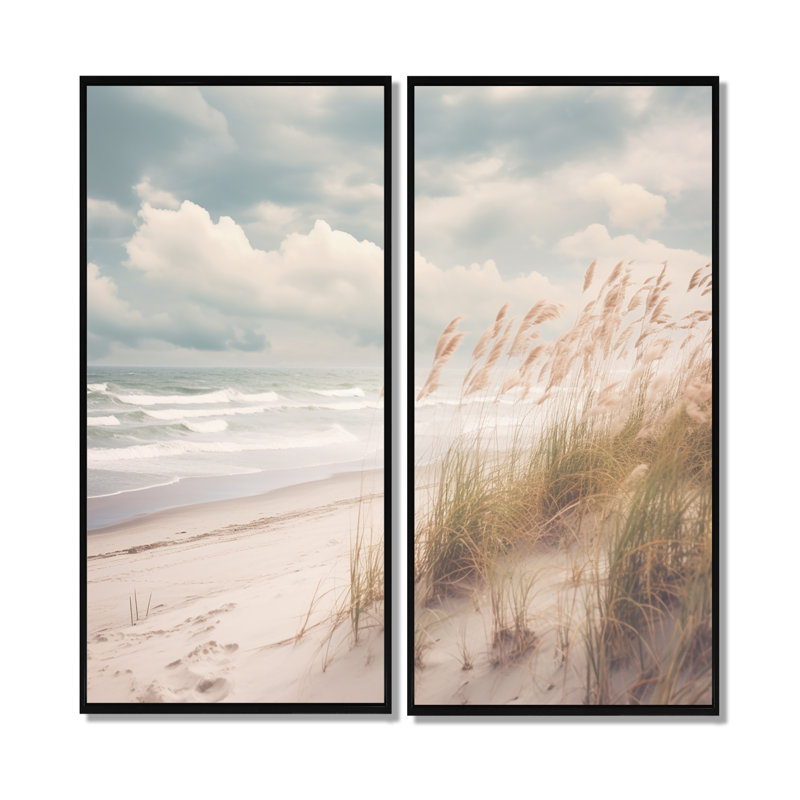 Parkins - Coastal Coastal Beach, reproduction d'art sur toile, 32" H x 32" W, Black, Impression encadrée flottante