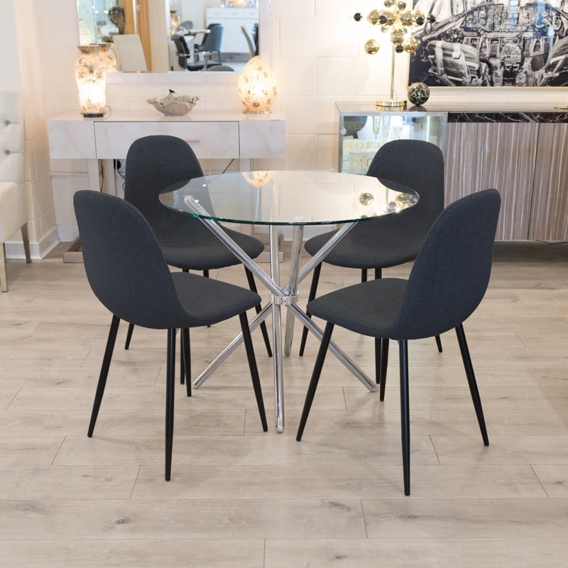 Rousseau 4 -Person Dining Set, Black, Chrome