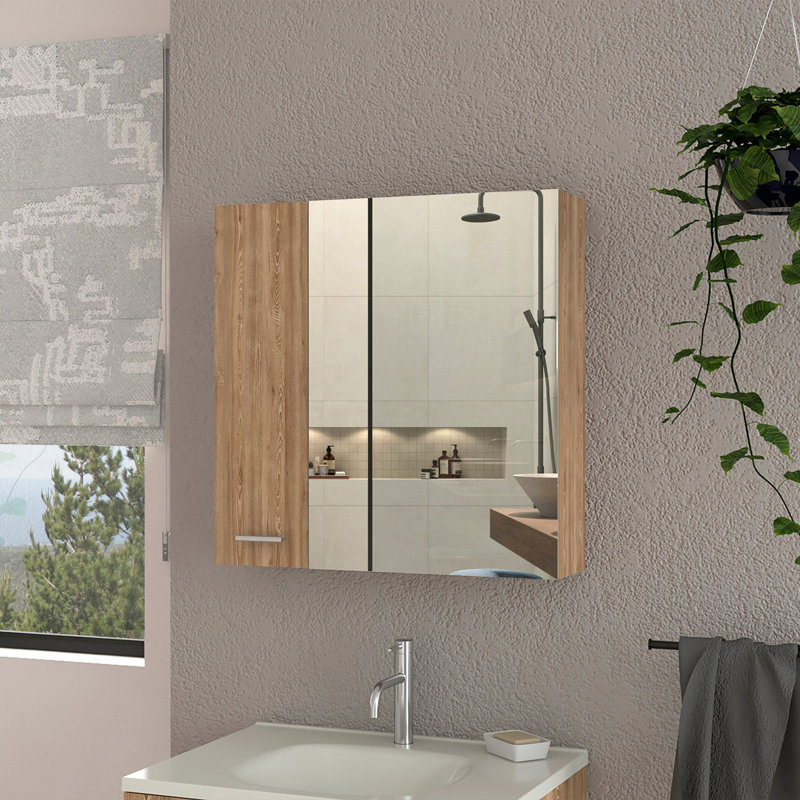 Kenya Medicine Cabinet, Mirror, Double Door, Four Interior Shelves, Beige
