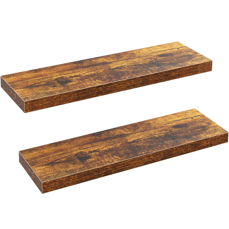 Tablettes flottantes en bois manufacturé Elbur, Brun rustique, H 1,5 po x l 23,6 po x P 6,7 po