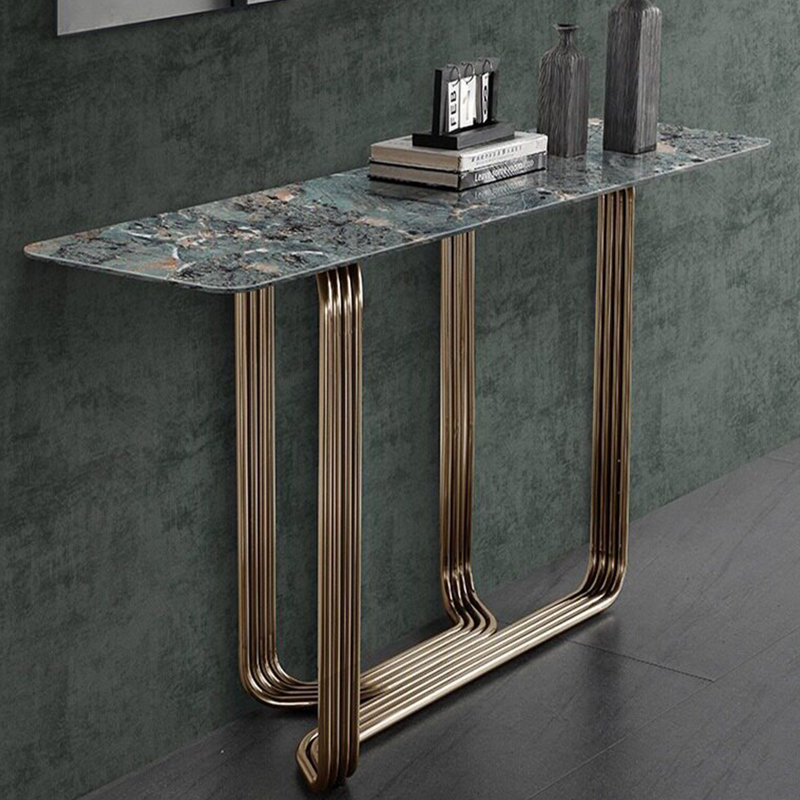 Console en métal de style italien, Brun / Bleu / Noir, H 31,5 po x l 55 po x P 15,7 po