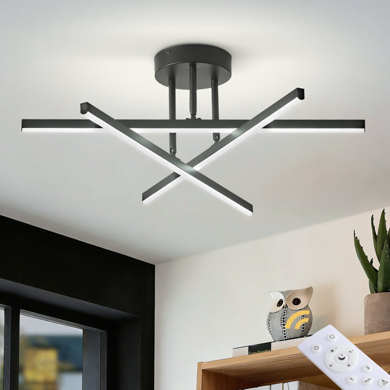 Celene 3-Light LED Fixtures Dimmable Semi Flush Mount Ceiling Light for Living Room Bedroom Dinning Room Kitchen, Black
