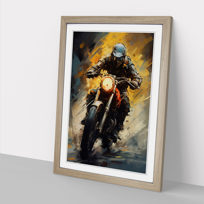 Motorbike Modern - Single Picture Frame Print on Wood, Oak Framed, 34cm H x 25cm W x 2cm D
