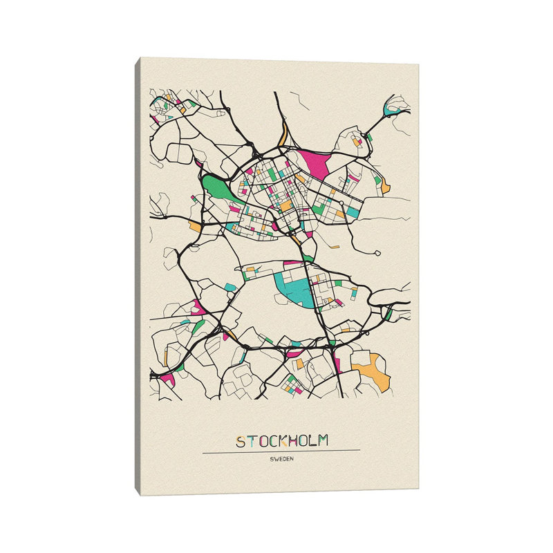 Stockholm, Sweden Map 1 Piece Wrapped Canvas Painting, 66.04 cm H x 45.72 cm W x 1.91 cm D