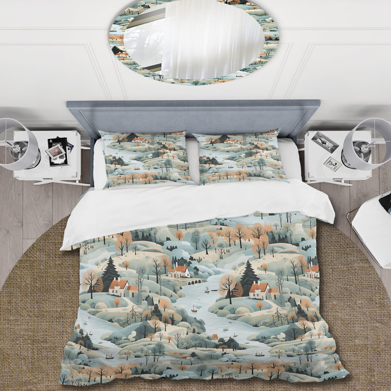 Literie de paysage d'été scandinave, Housse de couette pour très grand lit et 2 très